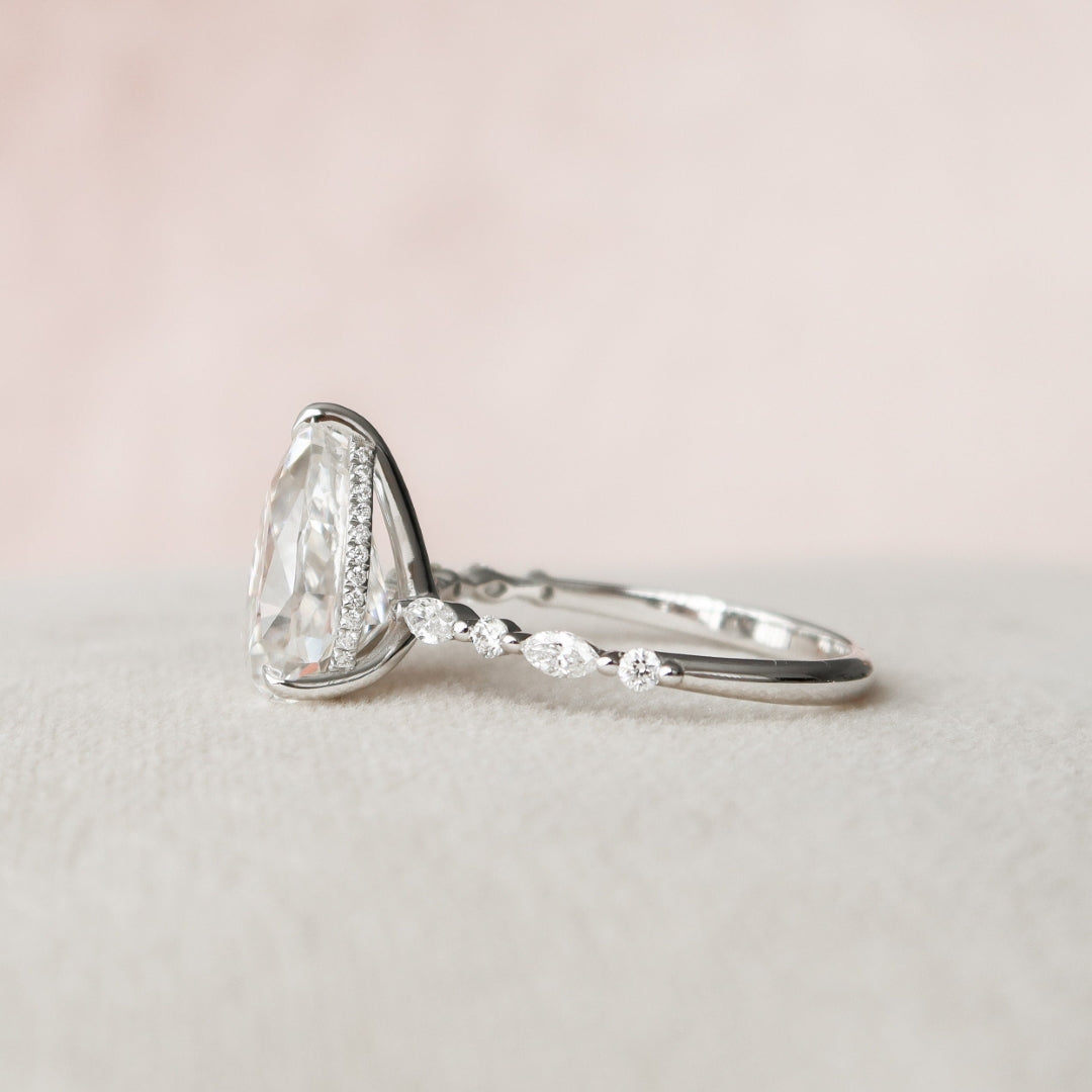 Moissanite 2.38 CT Pear Cut Diamond Edwardian Handmade Ring
