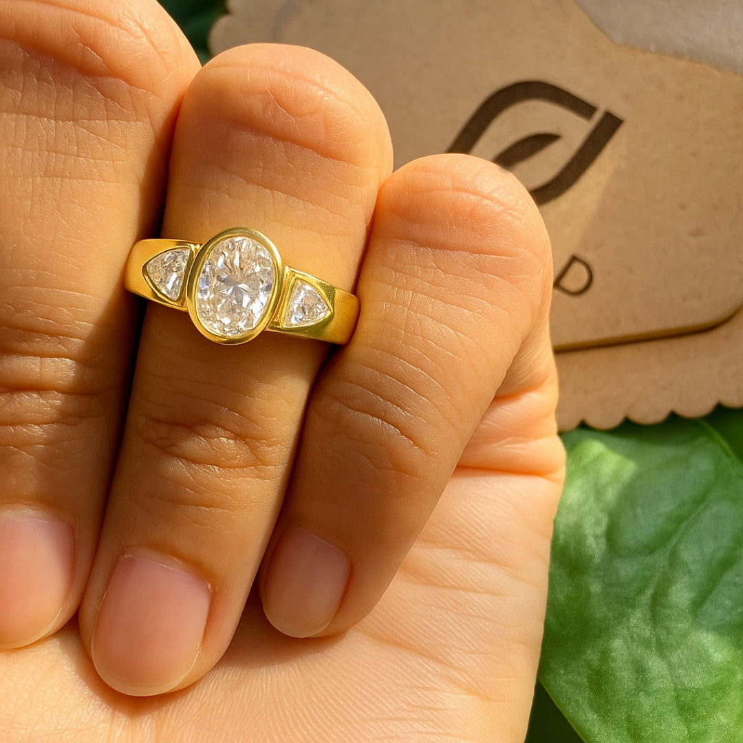Three Stone 2.71 Carat Oval Cut Diamond Ring