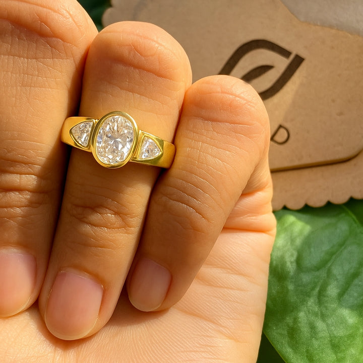 Three Stone 2.71 Carat Oval Cut Diamond Ring