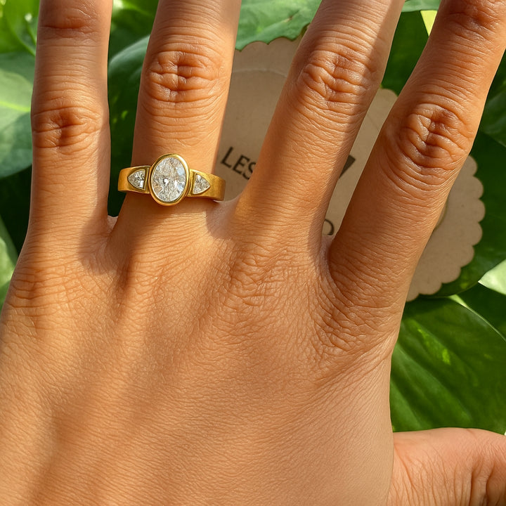 Three Stone 2.71 Carat Oval Cut Diamond Ring