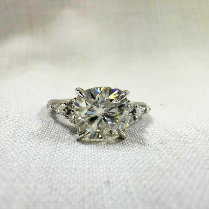 Luxury Cushion Engagement Ring with Accent Stones