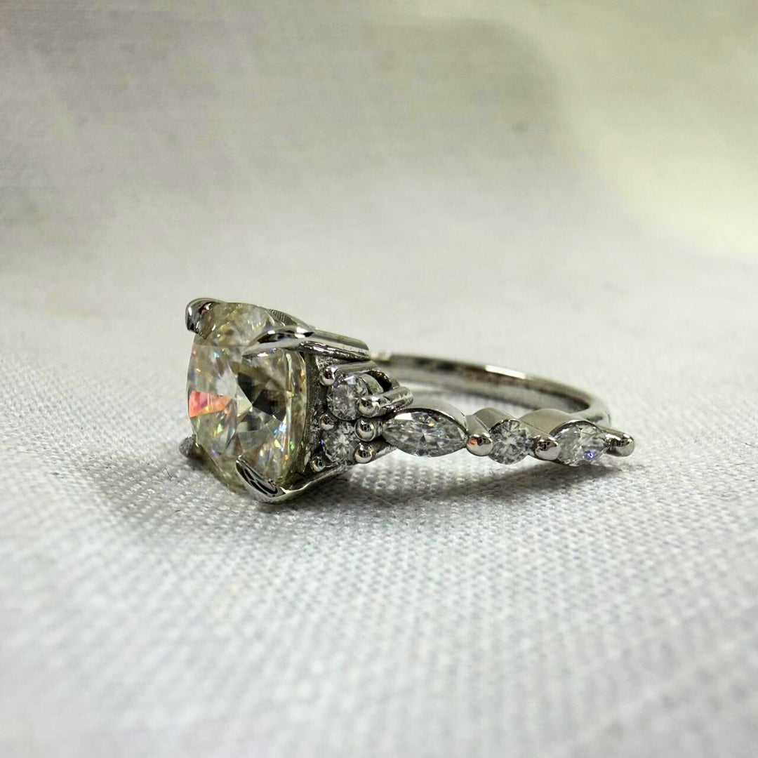 Luxury Cushion Engagement Ring with Accent Stones