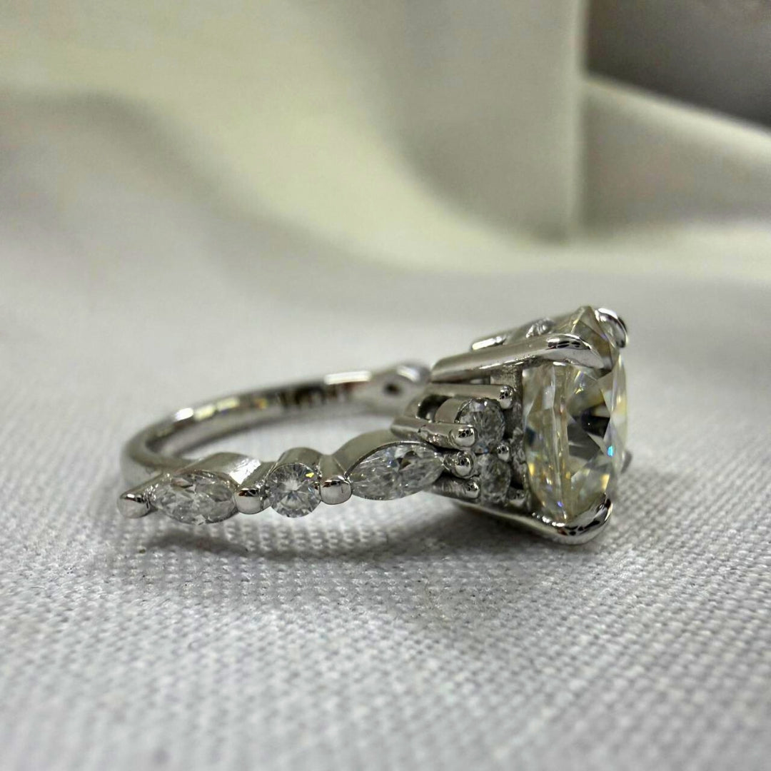 Luxury Cushion Engagement Ring with Accent Stones