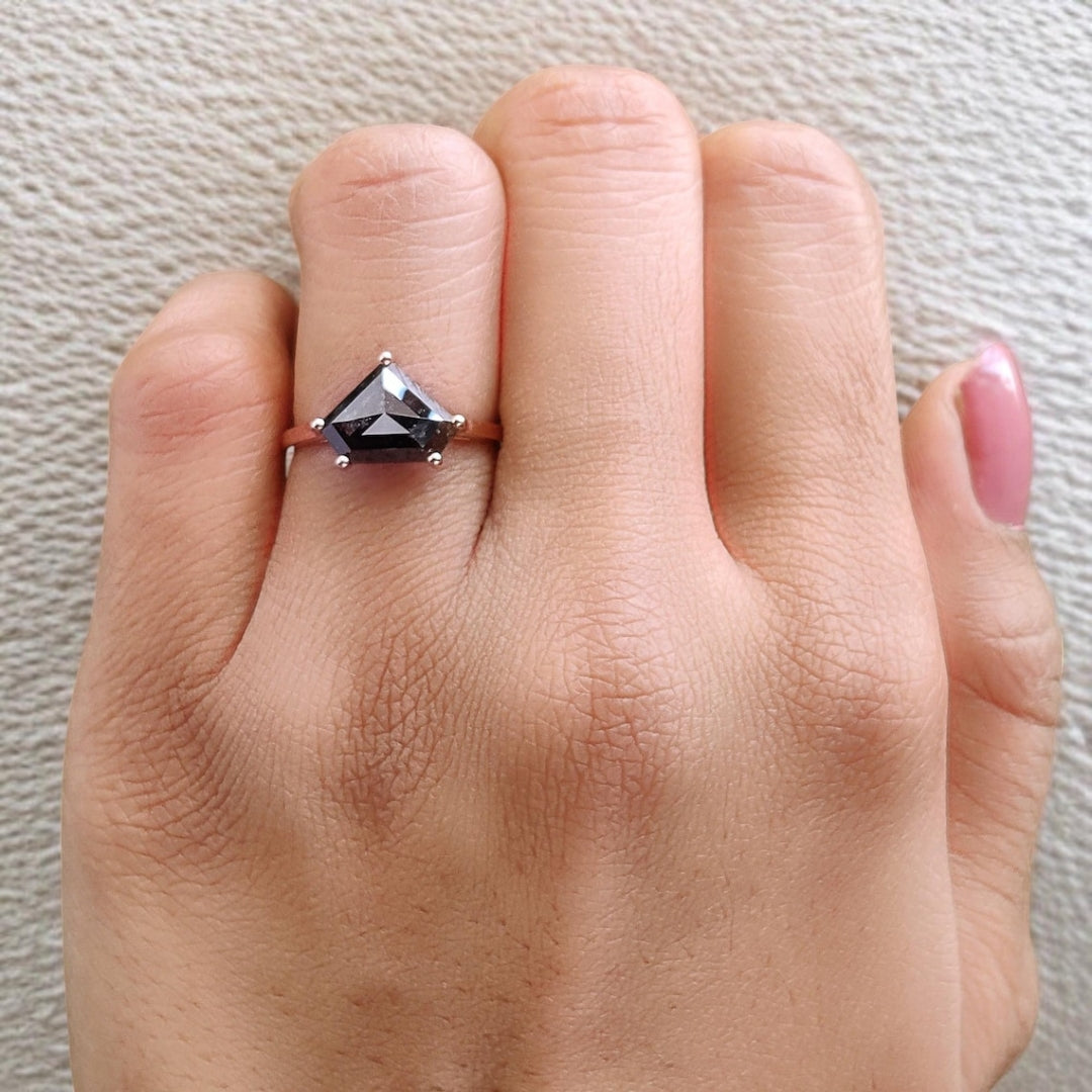 Black Moissanite Pentagon Diamond Engagement Ring
