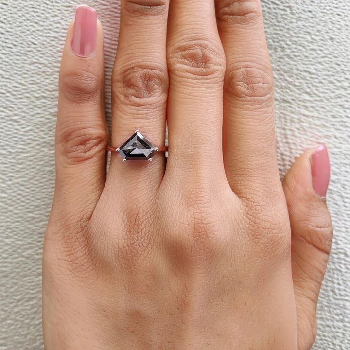 Black Moissanite Pentagon Diamond Engagement Ring
