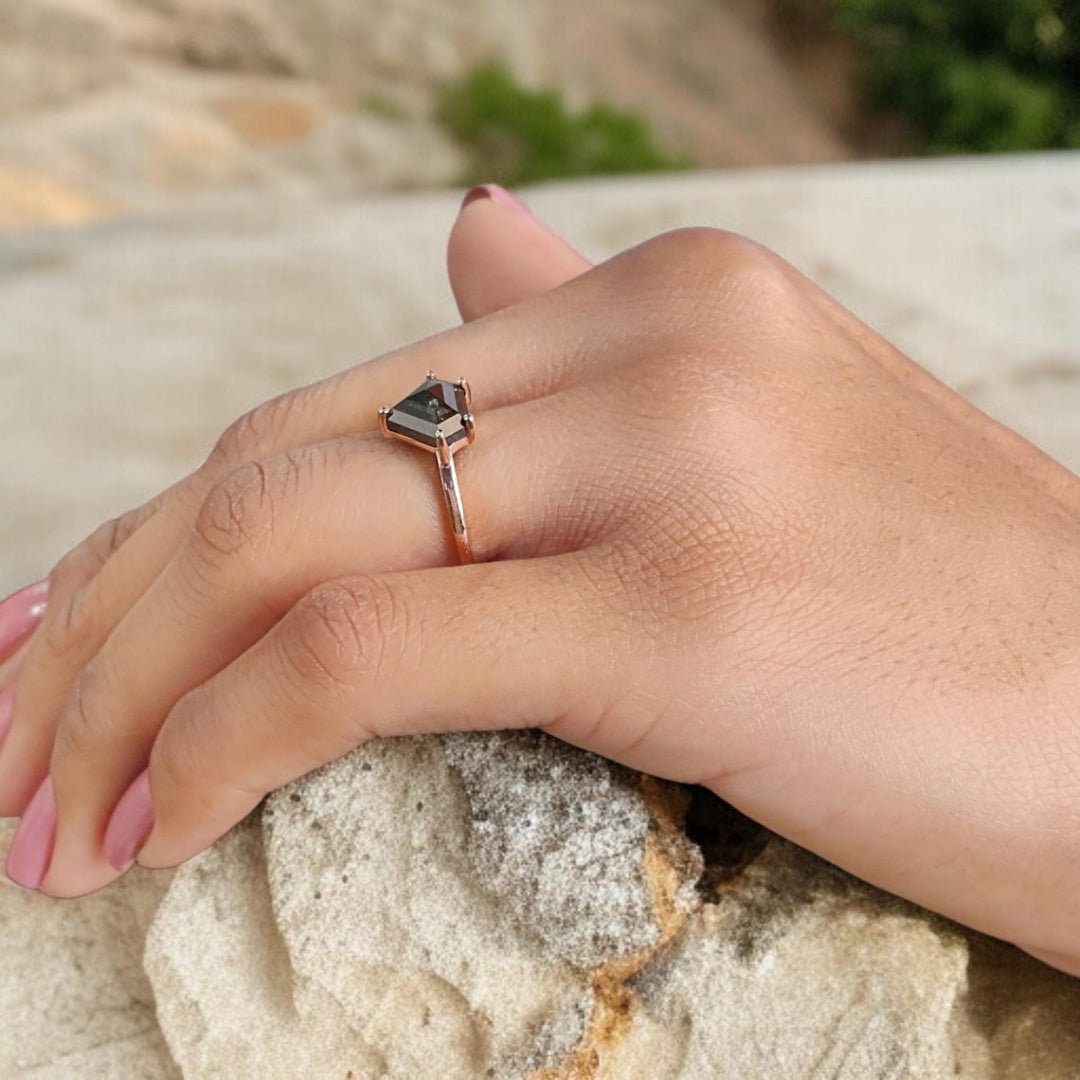 Black Moissanite Pentagon Diamond Engagement Ring