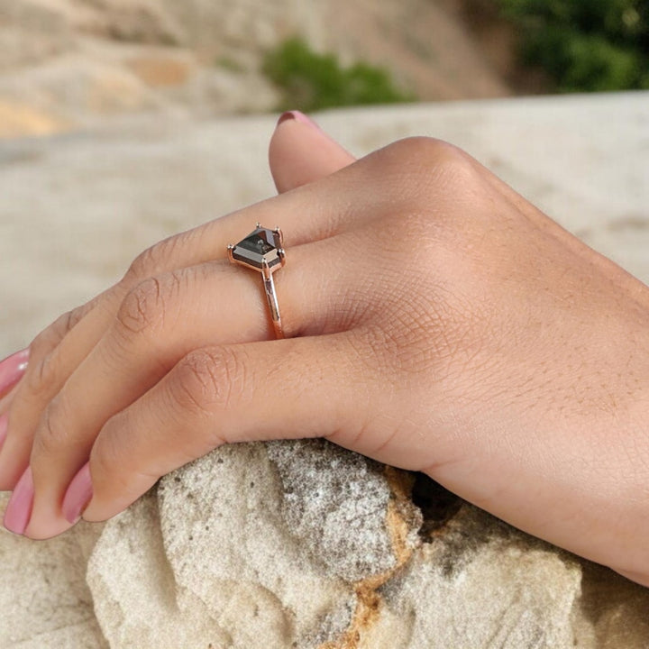 Black Moissanite Pentagon Diamond Engagement Ring