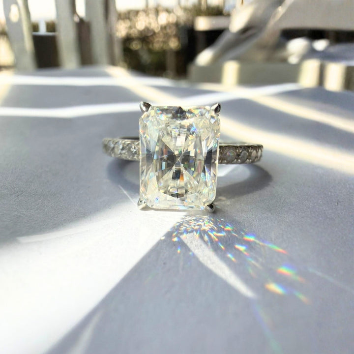 Radiant Cut Diamond Engagement Ring with Pavé Band