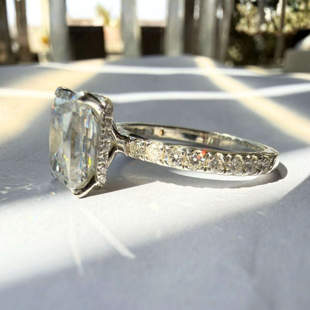 Radiant Cut Diamond Engagement Ring with Pavé Band