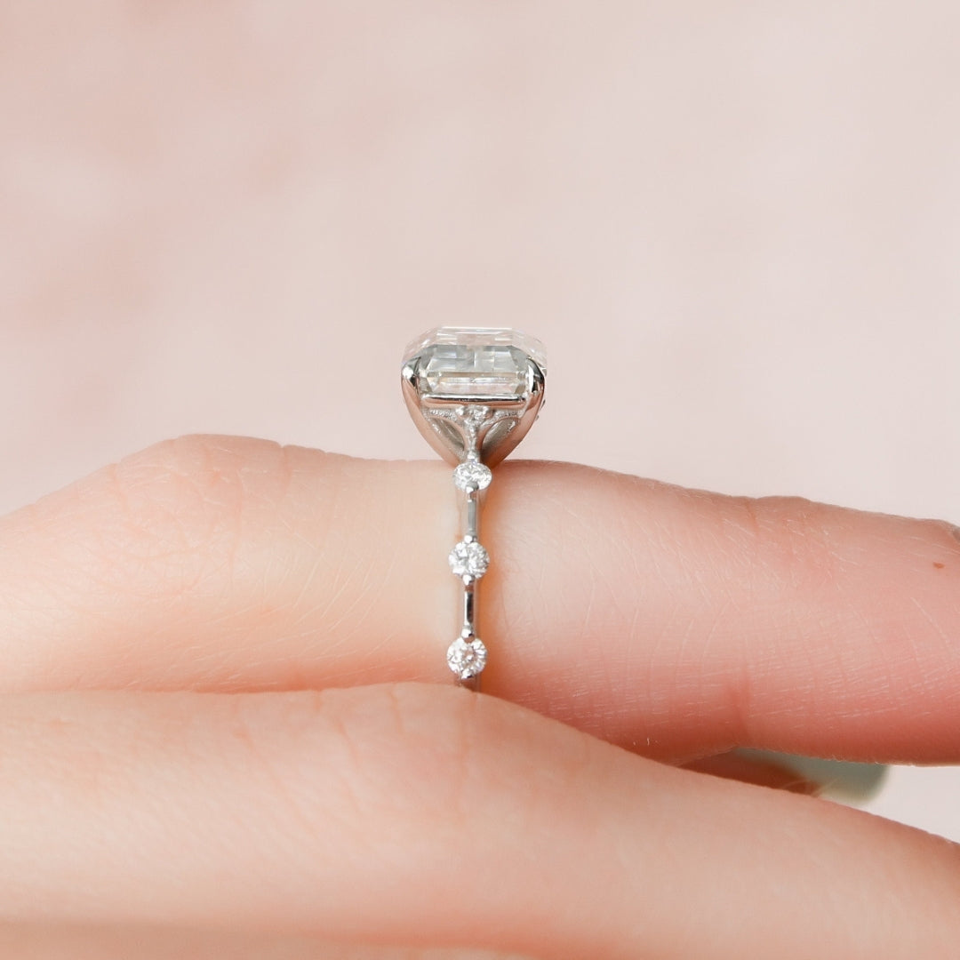 Moissanite 3.76 CT Emerald Cut Diamond Victorian Handmade Ring