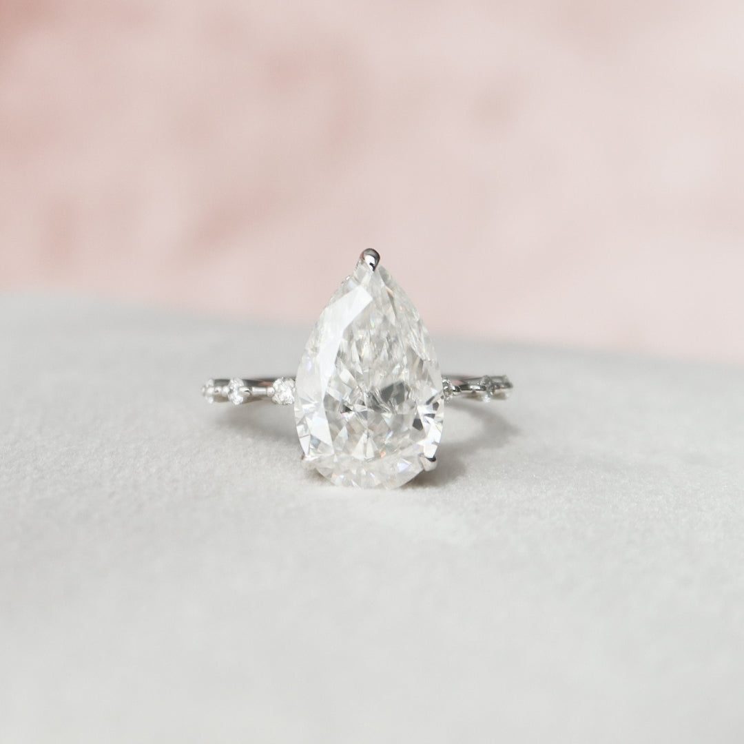 Moissanite 3.65 CT Pear Cut Diamond Brutalist Wedding Ring