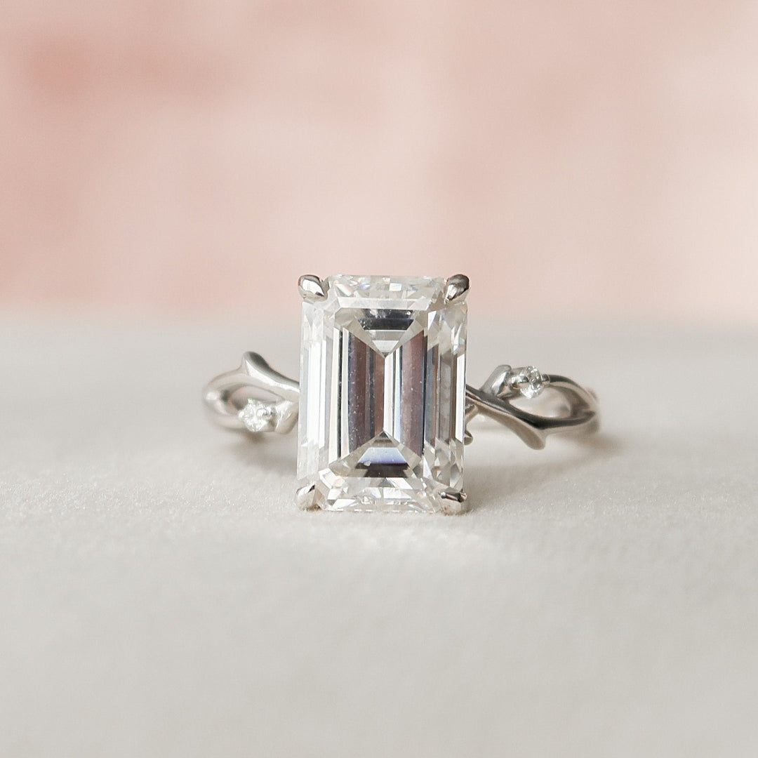 Less Diamond Moissanite 1.90 CT Emerald Cut Diamond Mid-Century Handmade Ring – Less ...