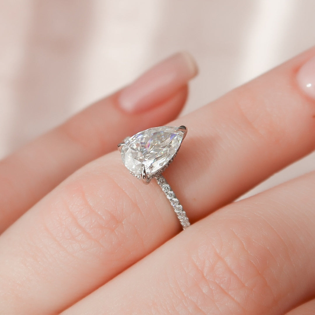 Moissanite 2.63 CT Pear Cut Diamond Art Nouveau Anniversary Ring