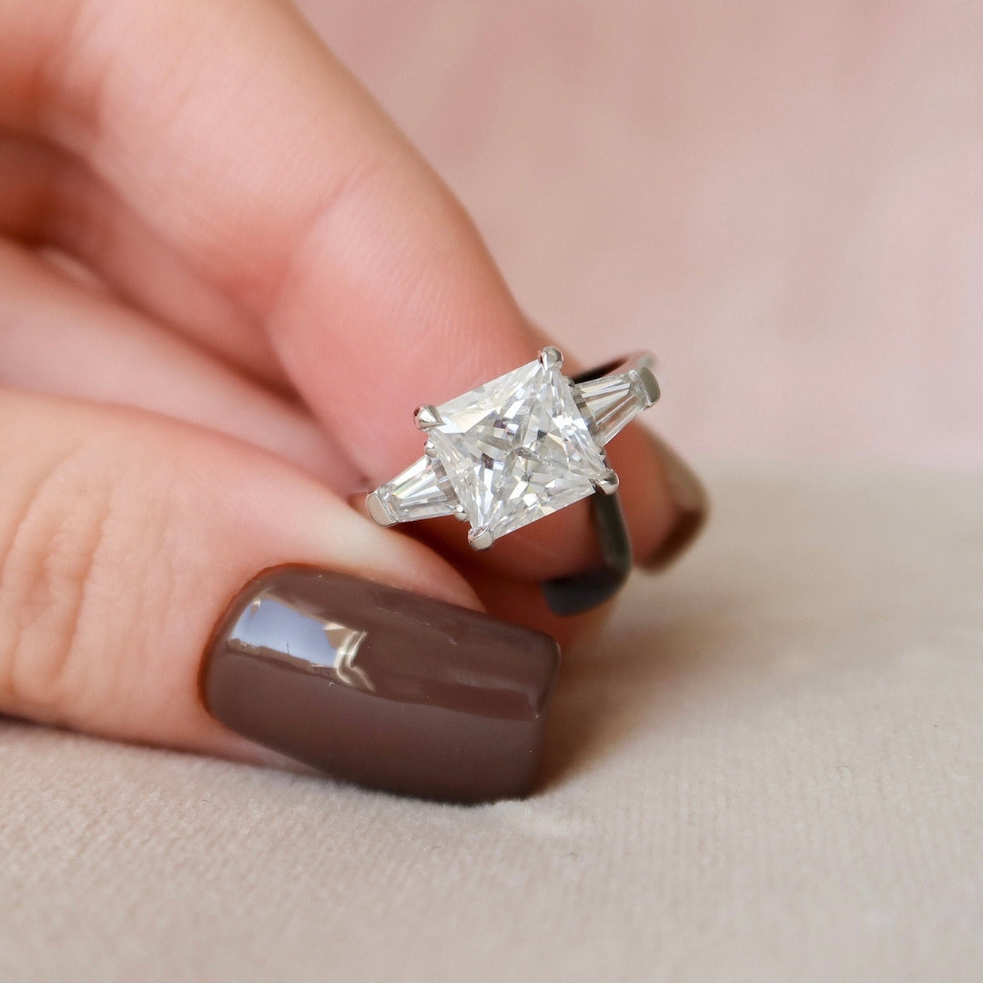 Moissanite 3.10 CT Princess Cut Diamond Victorian Wedding Ring