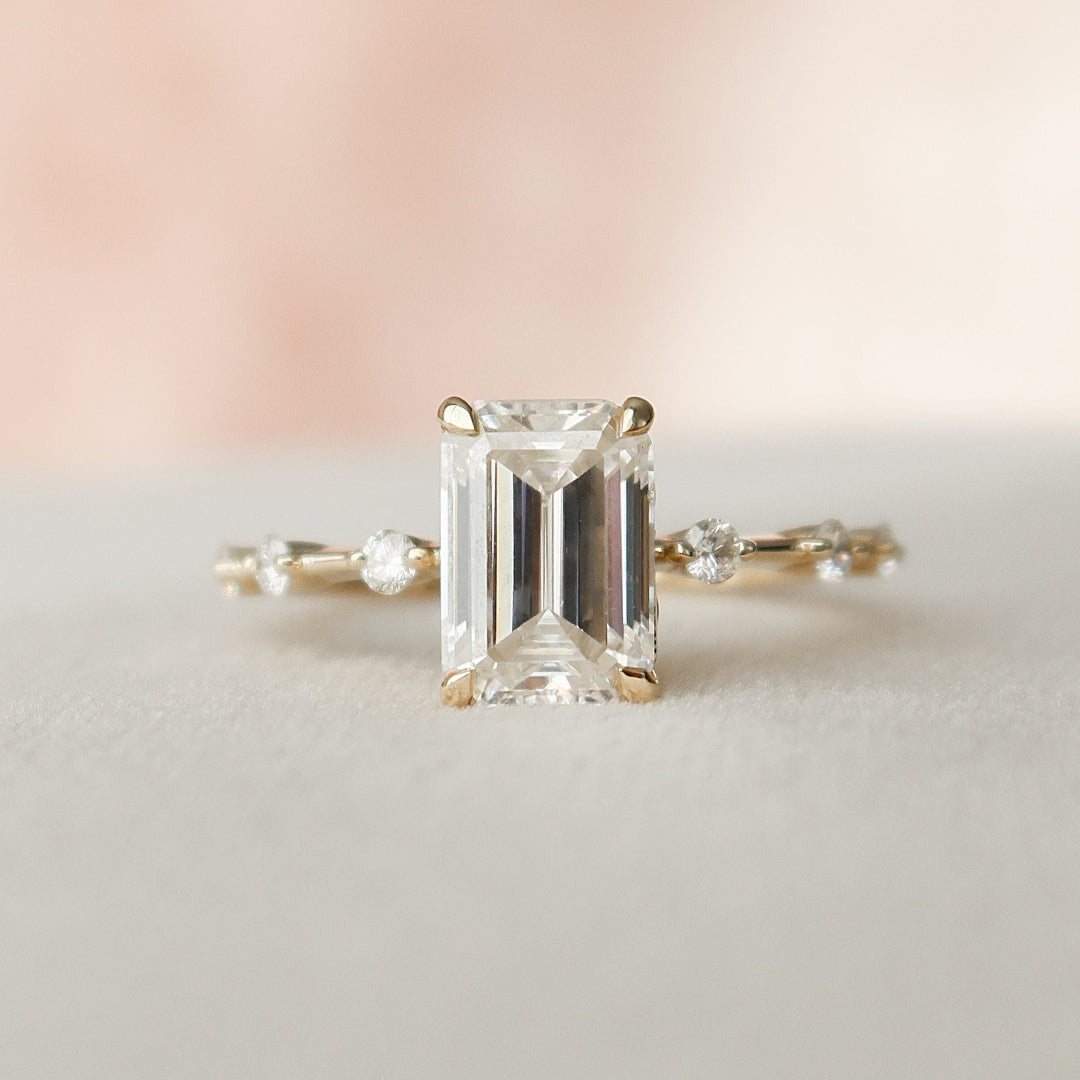 Moissanite 2.00 CT Emerald Cut Diamond Avant Garde Anniversary Ring