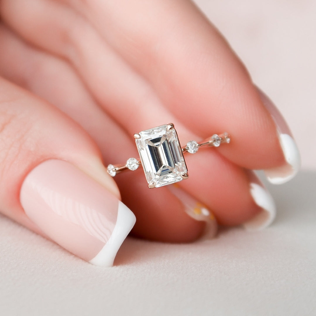 Moissanite 2.00 CT Emerald Cut Diamond Avant Garde Anniversary Ring
