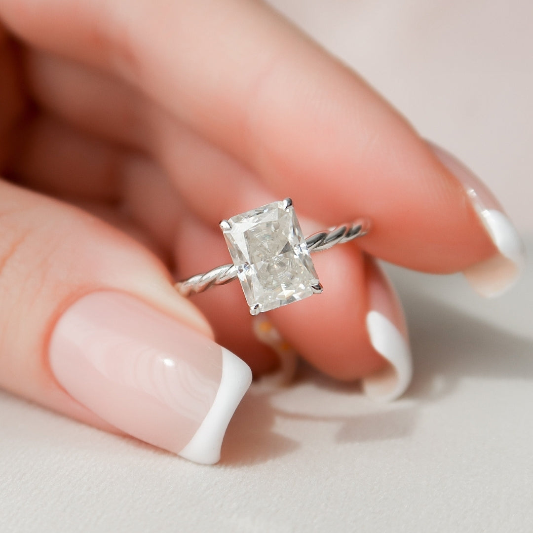 Moissanite 1.84 CT Radiant Cut Diamond Brutalist Wedding Ring