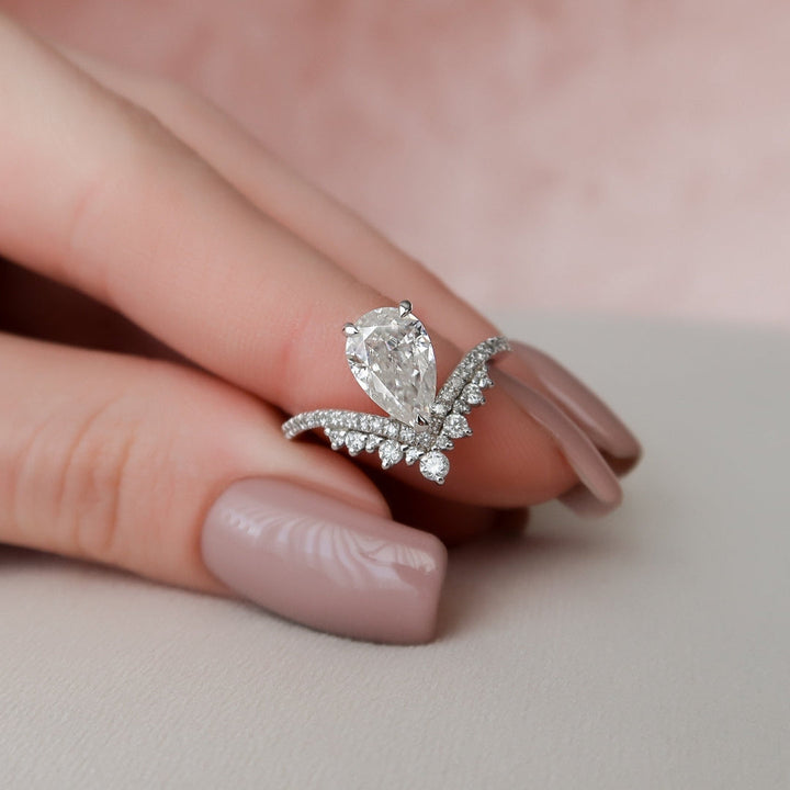 Moissanite 3.15 CT Pear Cut Diamond Art Nouveau Wedding Ring