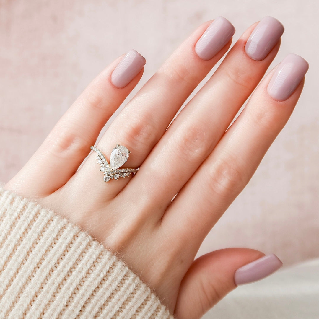Moissanite 3.15 CT Pear Cut Diamond Art Nouveau Wedding Ring
