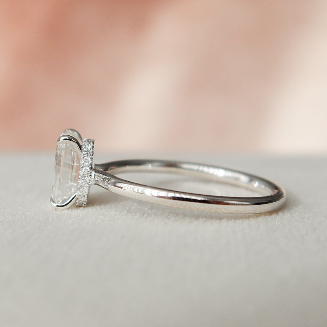 Moissanite 1.55 CT Emerald Cut Diamond Avant Garde Wedding Ring