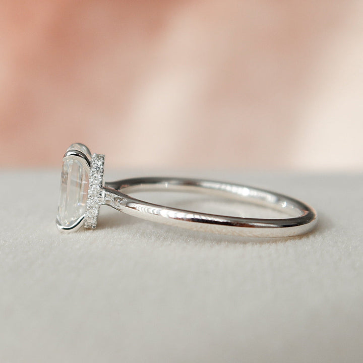 Moissanite 1.55 CT Emerald Cut Diamond Avant Garde Wedding Ring