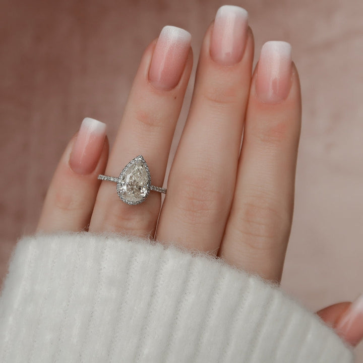 Moissanite 2.75 CT Pear Cut Diamond Art Nouveau Wedding Ring