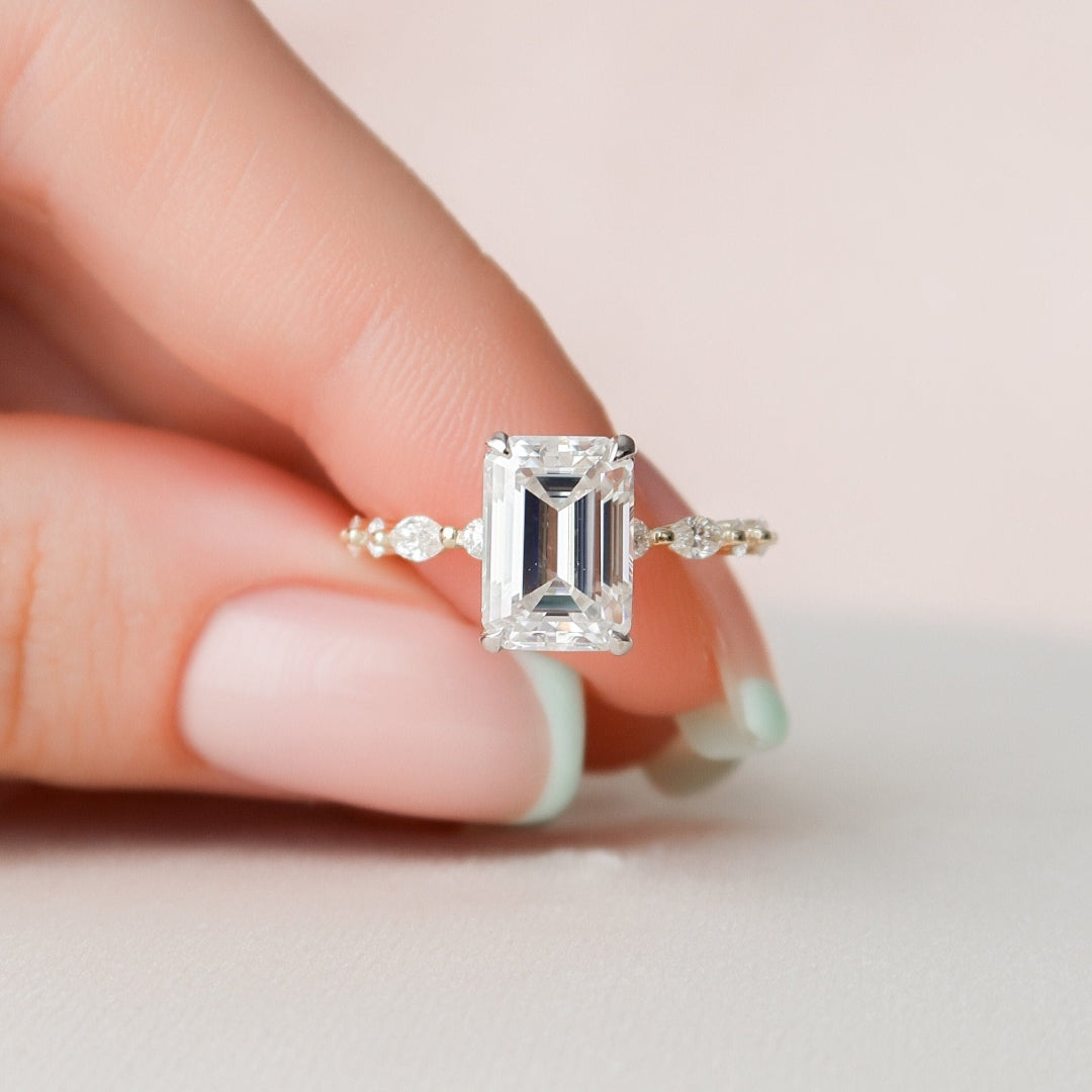 Moissanite 3.17 CT Emerald Cut Diamond Mid-Century Anniversary Ring