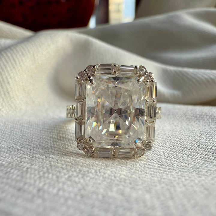 Moissanite Radiant Cut Halo Ring for Her
