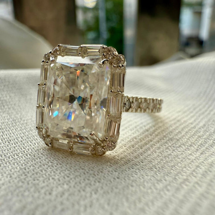 Moissanite Radiant Cut Halo Ring for Her