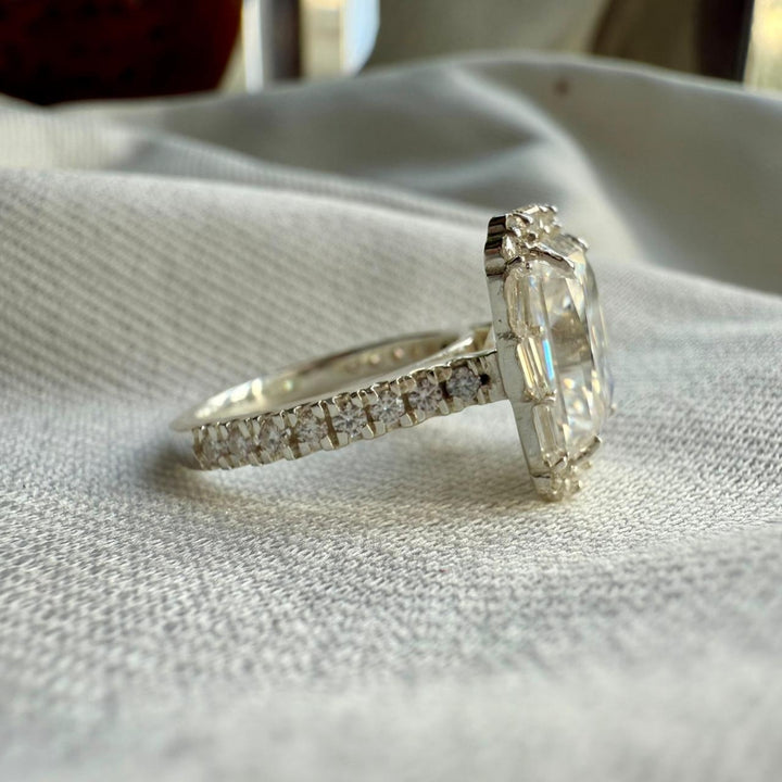 Moissanite Radiant Cut Halo Ring for Her