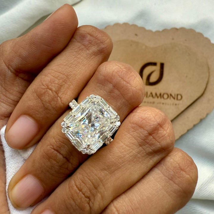 Moissanite Radiant Cut Halo Ring for Her