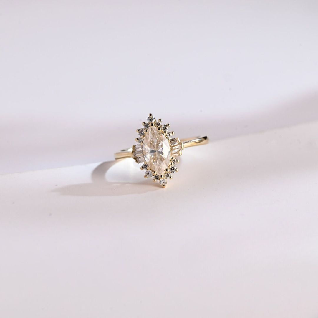 Moissanite 3.97 CT Marquise Cut Diamond  Gothic Engagement Ring