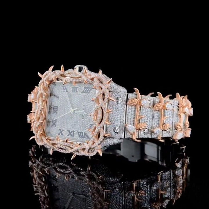 Moissanite 35.17 Ct Round Cut Diamond Art Deco Watch