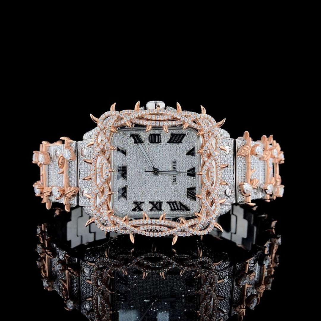 Moissanite 35.17 Ct Round Cut Diamond Art Deco Watch