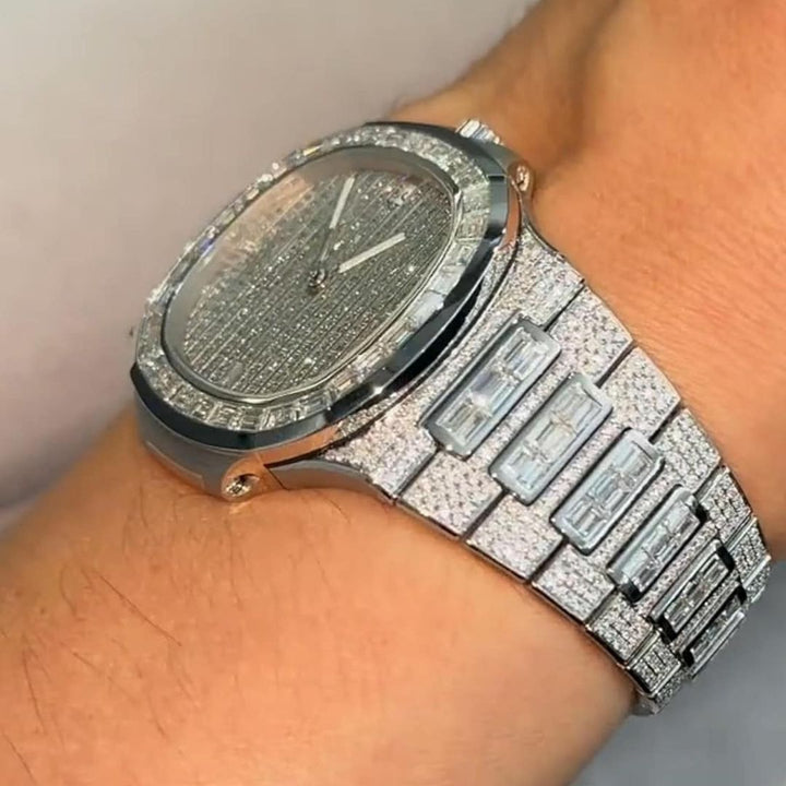 Moissanite 36.18 CT Baguette Cut Diamond Brutalist Watch