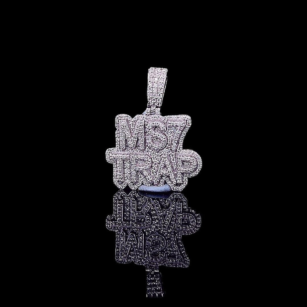 MS7 Trap Star Moissanite Medallion Pendant in 925 Sterling Silver Left Profile View