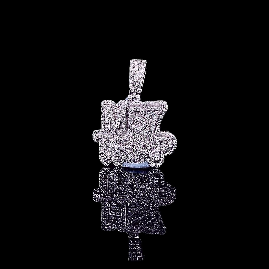 MS7 Trap Star Moissanite Medallion Pendant in 925 Sterling Silver Left Profile View