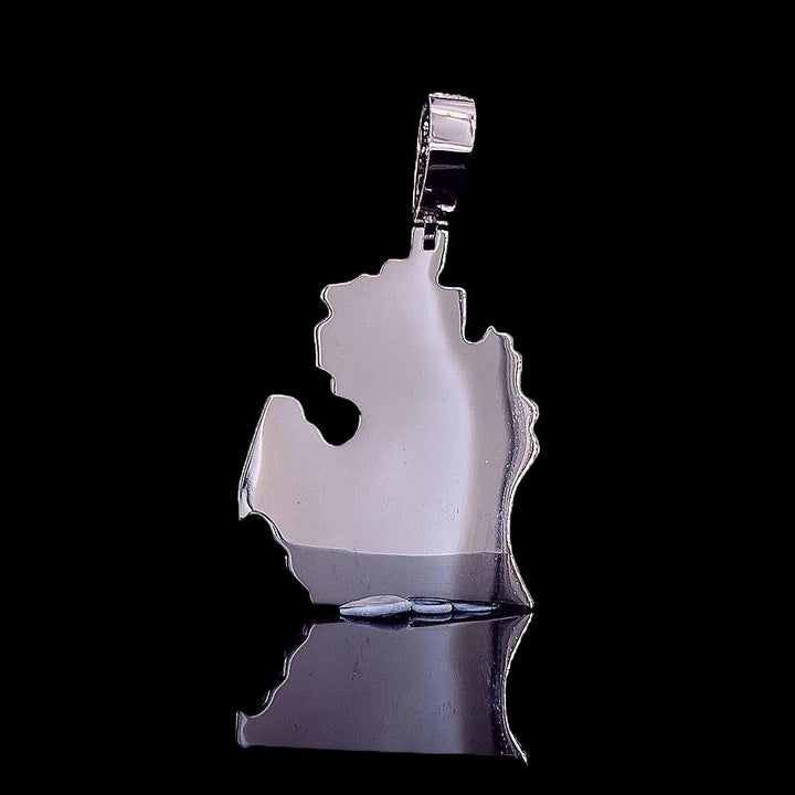 Map Masterpiece Moissanite Emblem Pendant in 925 Sterling Silver Back Side View