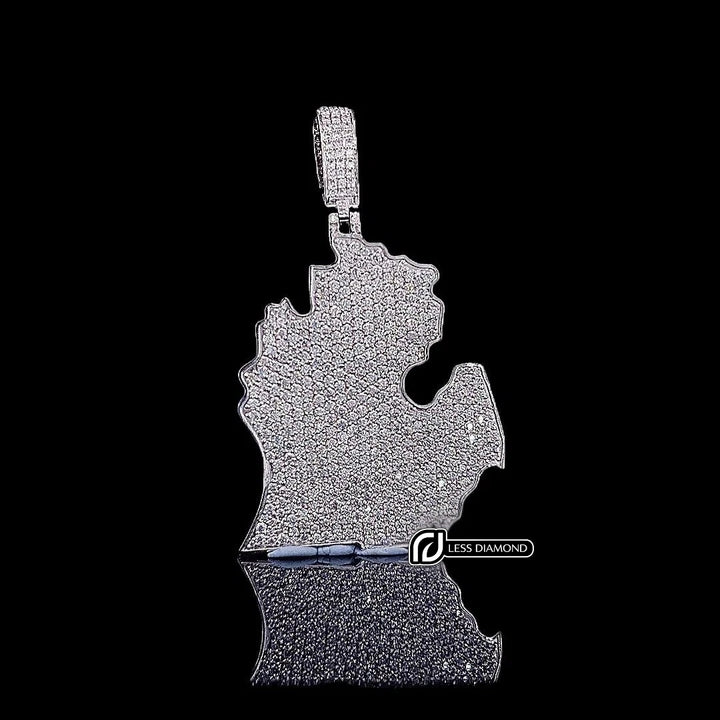Map Masterpiece Moissanite Emblem Pendant in 925 Sterling Silver Front View