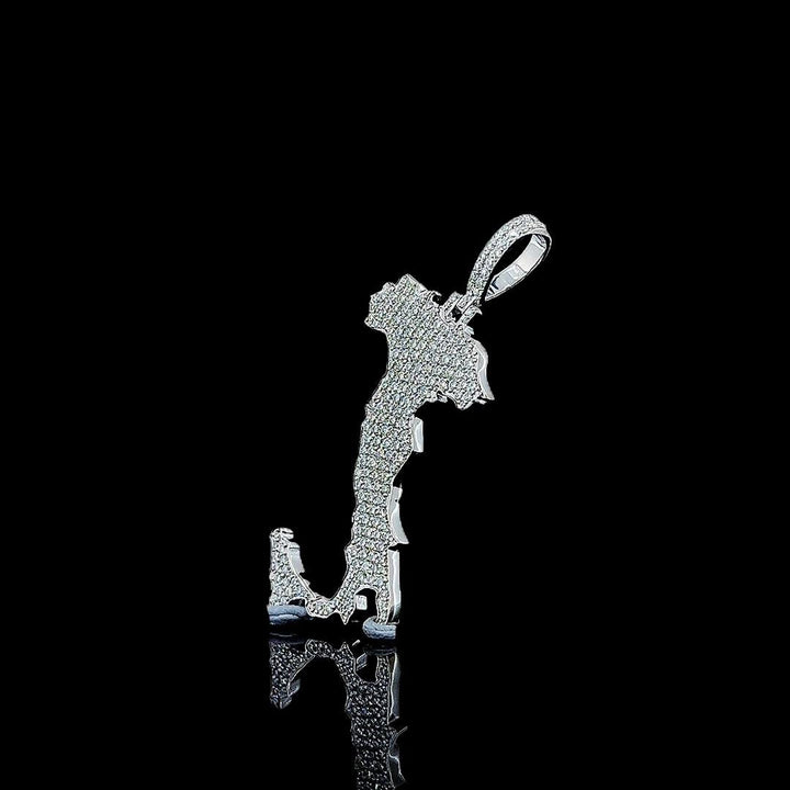 Map Silhouette Moissanite Pendant in 925 Sterling Silver Close Up Front View