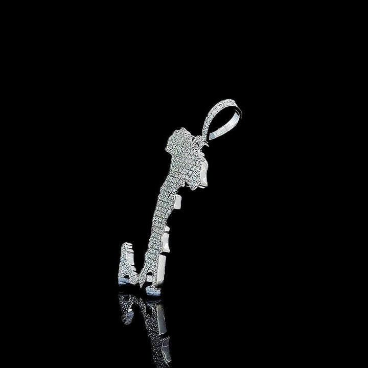 Map Silhouette Moissanite Pendant in 925 Sterling Silver Left Profile View