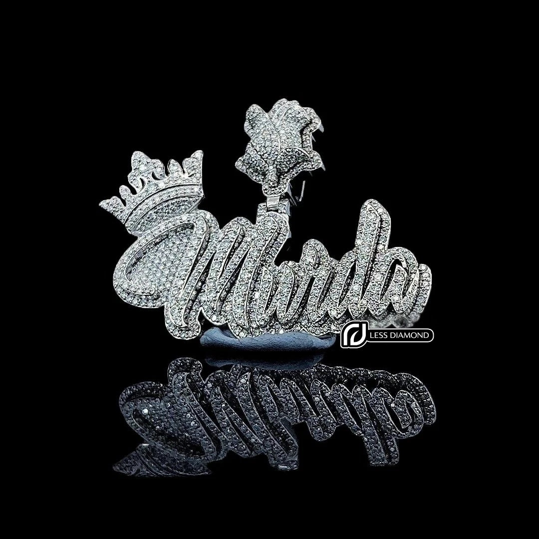 Murda Crowned Legacy Moissanite Script Pendant in 925 Sterling Silver Front View