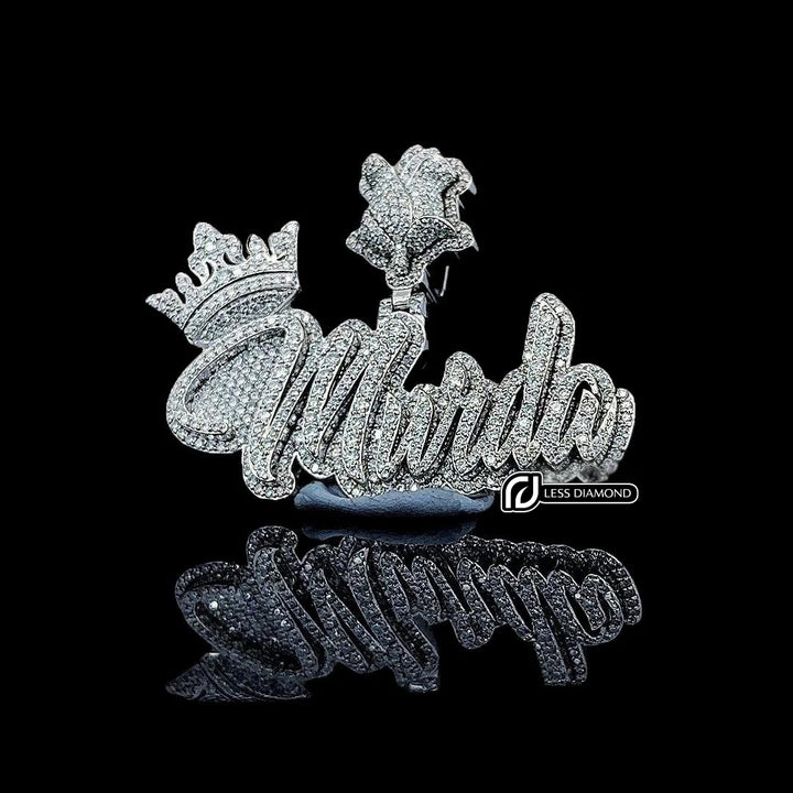 Murda Crowned Legacy Moissanite Script Pendant in 925 Sterling Silver Front View
