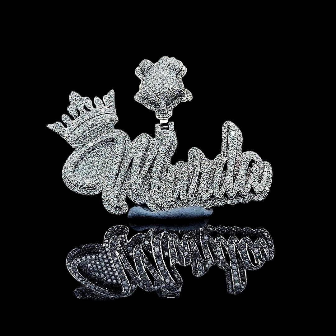Murda Crowned Legacy Moissanite Script Pendant in 925 Sterling Silver Right Profile View