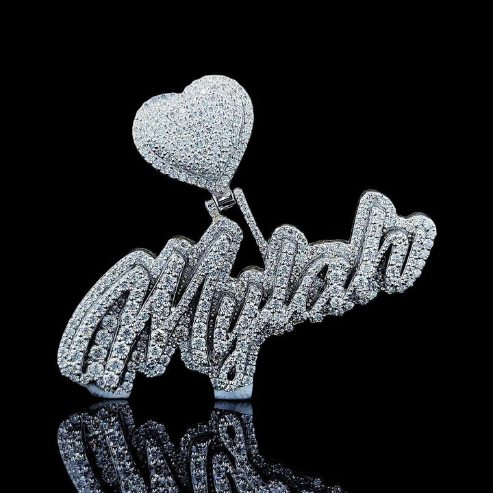 Mylah Heart Signature Moissanite Pendant in 925 Sterling Silver Close Up Front View