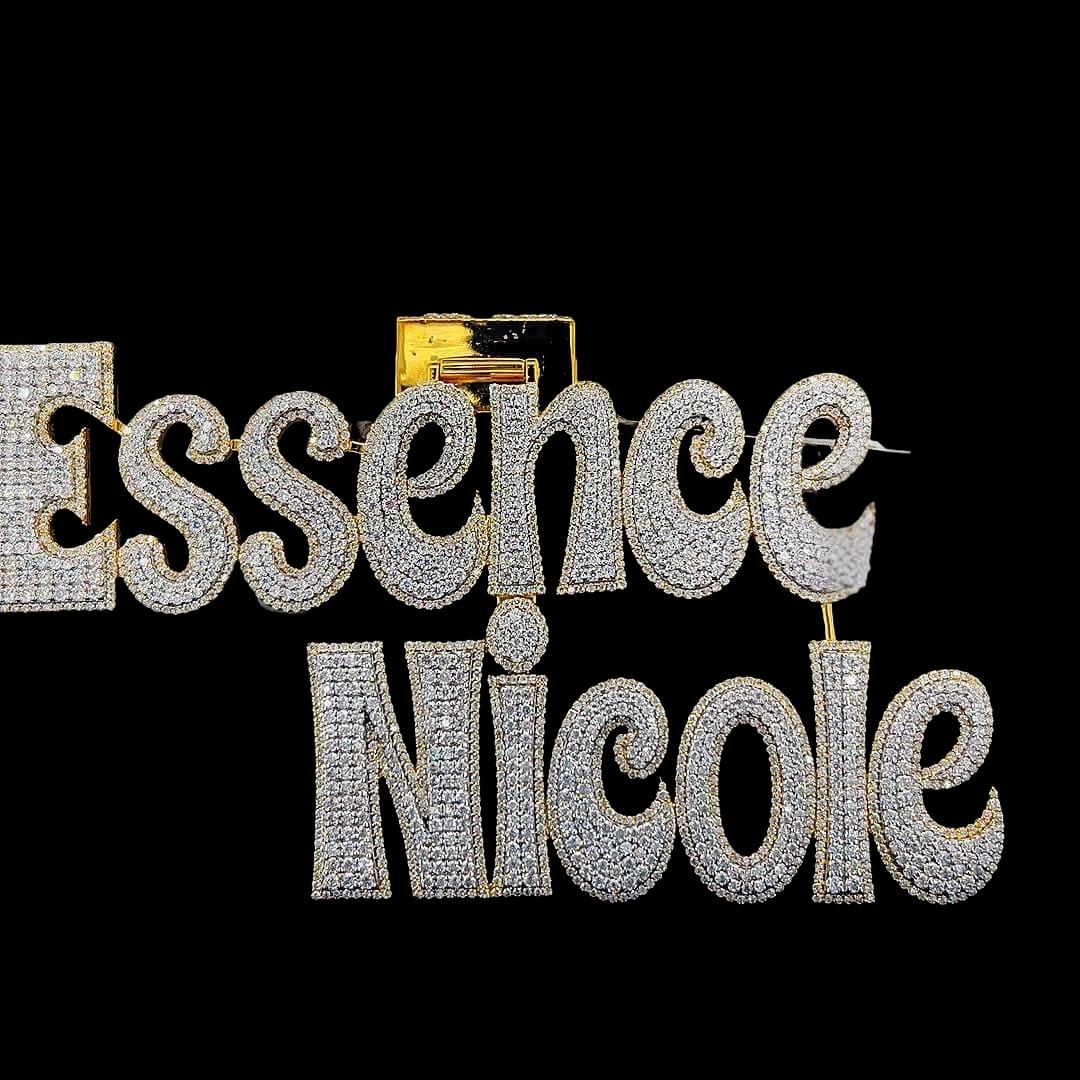 Nicole Iced Letter Moissanite Pendant in 925 Sterling Silver Close Up Front View