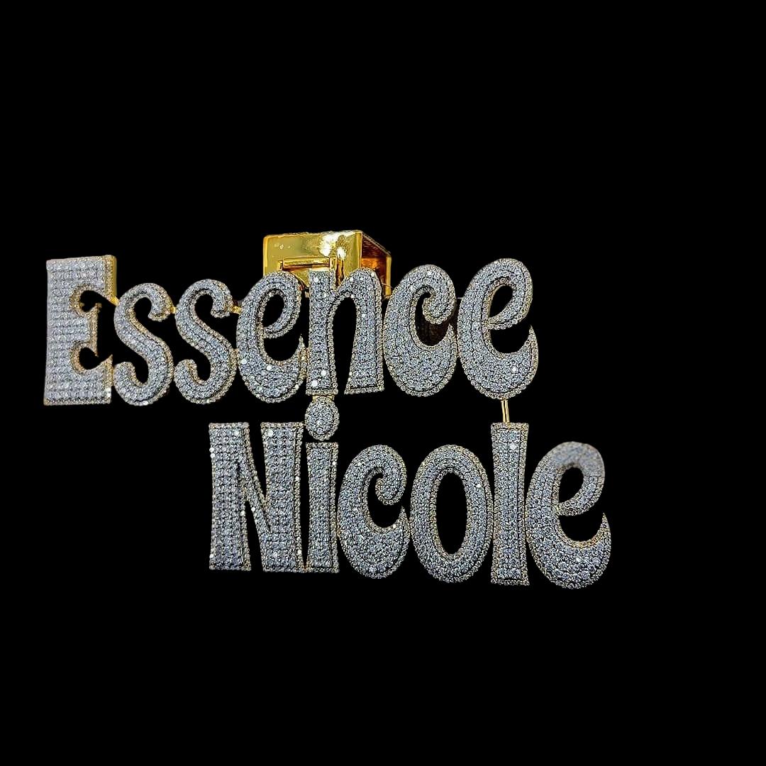 Nicole Iced Letter Moissanite Pendant in 925 Sterling Silver Left Profile View