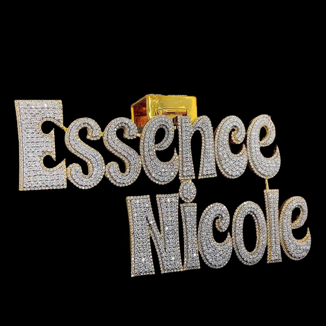 Nicole Iced Letter Moissanite Pendant in 925 Sterling Silver Right Profile View