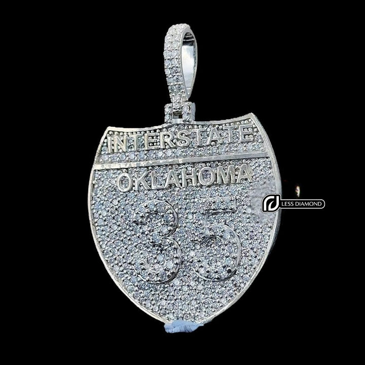 Oklahoma 35 Interstate Moissanite Pendant in 925 Sterling Silver Front View