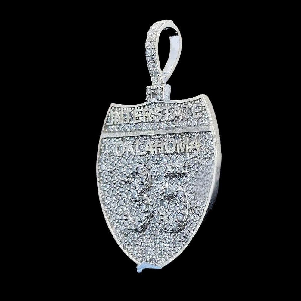 Oklahoma 35 Interstate Moissanite Pendant in 925 Sterling Silver Left Profile View
